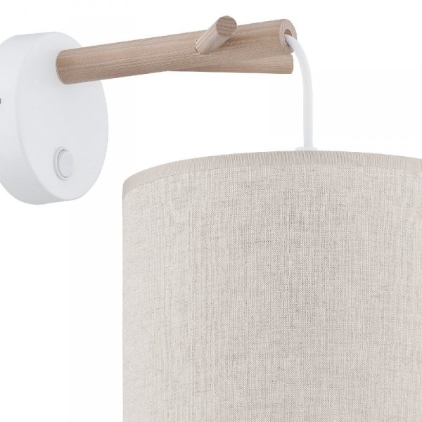 TK LIGHTING ALBERO LINEN 6555 KINKIET DREWNIANY BIAŁY Z ABAŻUREM EKO NATURAL