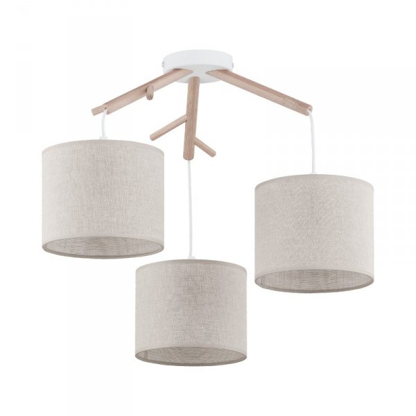 TK LIGHTING ALBERO LINEN 6556 LAMPA WISZĄCA BIAŁA Z ABAŻURAMI DREWNIANA NATURAL ECO
