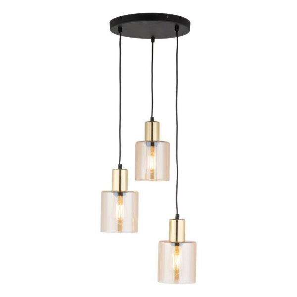 TK LIGHTING SIERRA GOLD 6667 LAMPA WISZĄCA CZARNO ZŁOTA BURSZTYNOWE KLOSZE