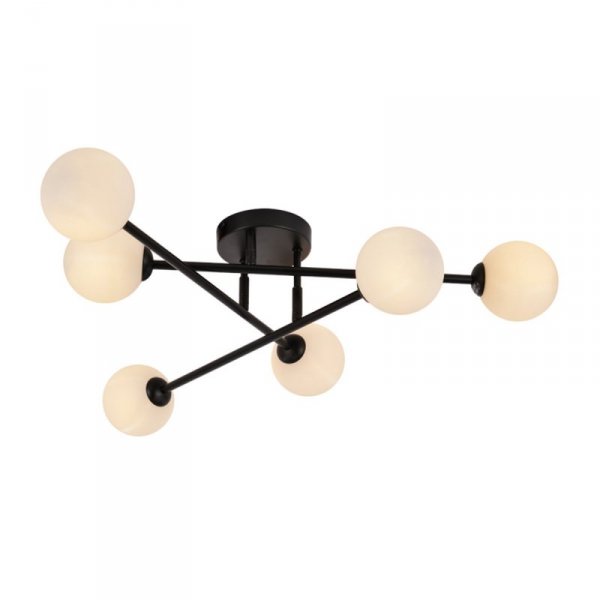 LAMPA SUFITOWA CZARNA BIAŁE KLOSZE KULE MLECZNE DO SALONU SYPIALNI LIGHT PRESTIGE DORADO LP-002/6C BK