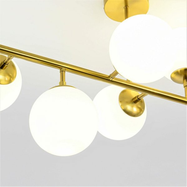LIGHT PRESTIGE DORADO LP-002/8P LAMPA WISZĄCA ZŁOTA SZKLANE KULE BIAŁE KLOSZE