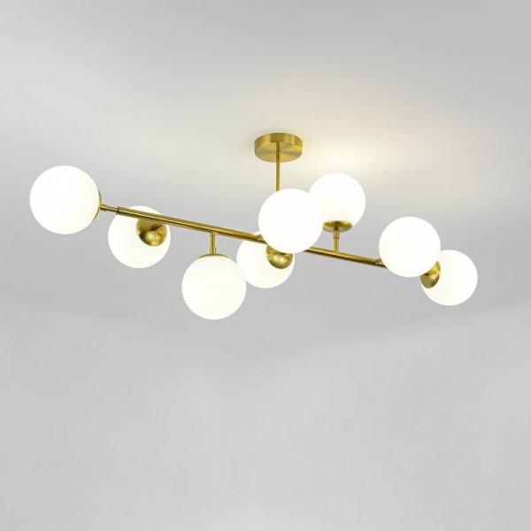 LIGHT PRESTIGE DORADO LP-002/8P LAMPA WISZĄCA ZŁOTA SZKLANE KULE BIAŁE KLOSZE