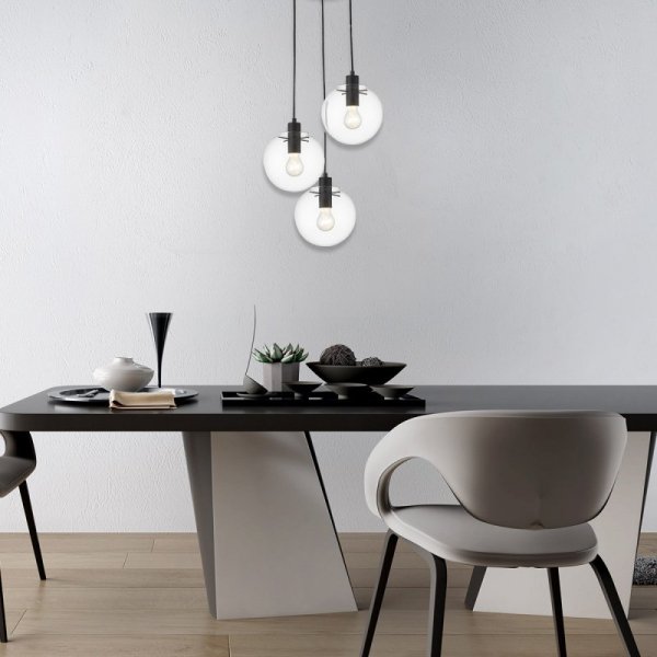 LIGHT PRESTIGE PUERTO LP-004/3P BK LAMPA WISZĄCA CZARNA SZKLANE KULE POTRÓJNA NA KOLE