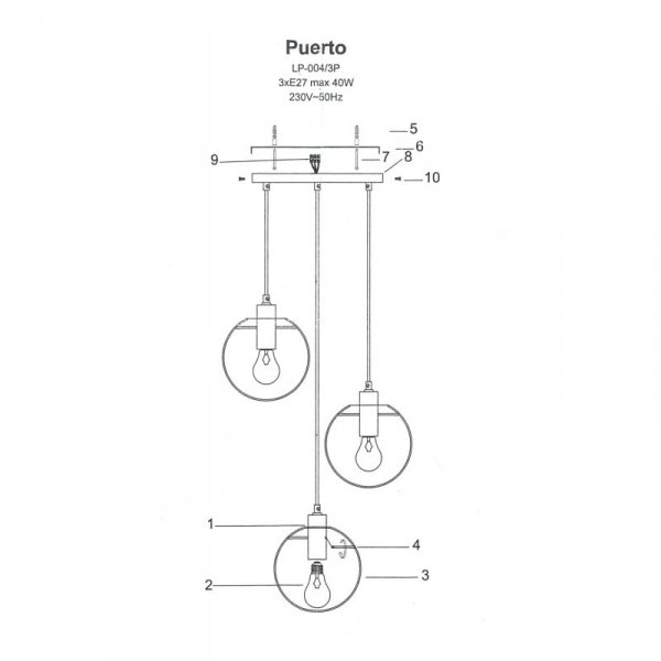 LIGHT PRESTIGE PUERTO LP-004/3P BK LAMPA WISZĄCA CZARNA SZKLANE KULE POTRÓJNA NA KOLE