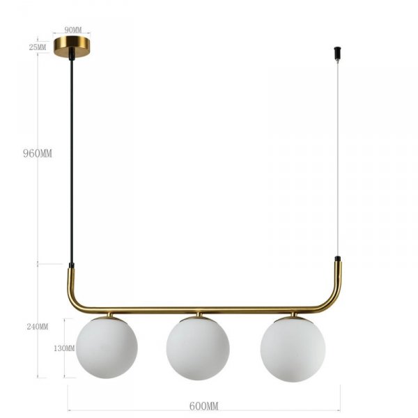LAMPA WISZĄCA ZŁOTA Z BIAŁYMI KULAMI NAD STÓŁ DO SALONU KUCHNI JADALNI KULE BIAŁE LP-005/3L GD LIGHT PRESTIGE ALISA
