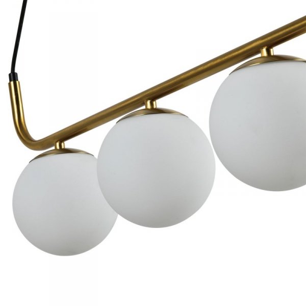 LAMPA WISZĄCA ZŁOTA Z BIAŁYMI KULAMI NAD STÓŁ DO SALONU KUCHNI JADALNI KULE BIAŁE LP-005/3L GD LIGHT PRESTIGE ALISA
