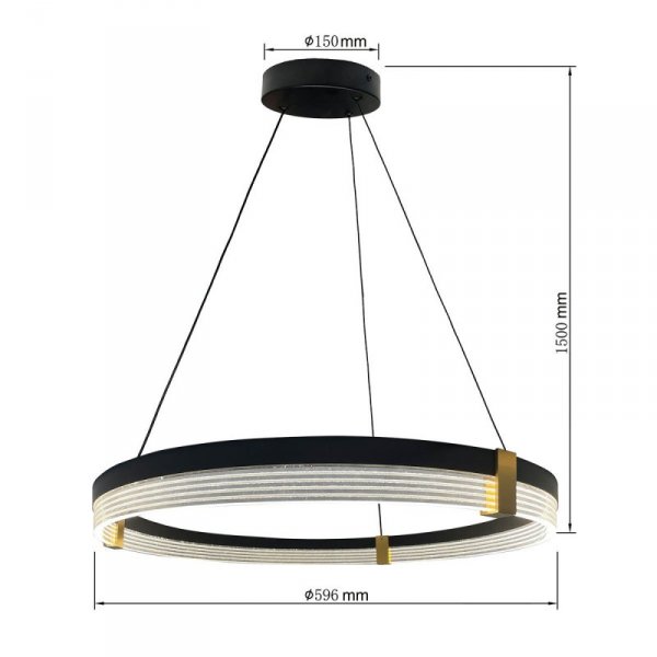 LAMPA WISZĄCA CZARNO ZŁOTA KOŁO OBRĘCZ RING DO SALONU SYPIALNI KUCHNI LP-0407/1P M BK Triangle LIGHT PRESTIGE