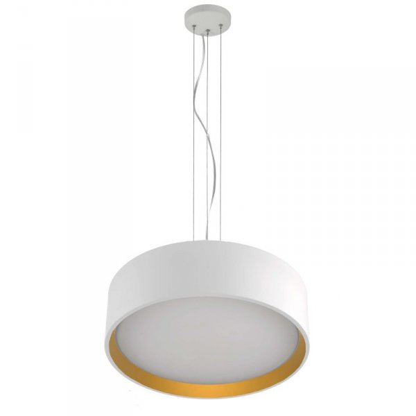 LAMPA WISZĄCA BIAŁO ZŁOTA LED BARWA CIEPŁA 3000K OKRĄGŁA 40CM NAD STÓŁ DO SALONU JADALNI LIGHT PRESTIGE HUDSON LP-043/1P WH/GD
