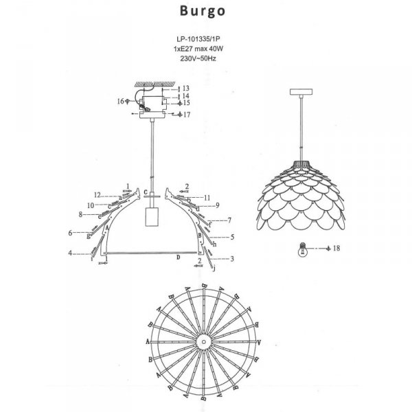 LAMPA WISZĄCA DREWNIANA DUŻA 35CM DEKORACYJNA NAD STÓŁ LIGHT PRESTIGE BURGO LP-101335/1P S