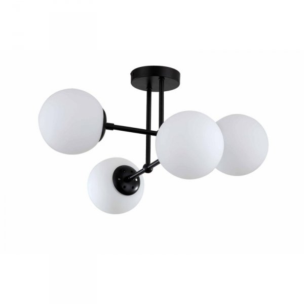 LIGHT PRESTIGE ROMA LP-1345/4P BK LAMPA SUFITOWA CZARNA MATOWA KULE BIAŁE KLOSZE DO SYPIALNI SALONU POKOJU