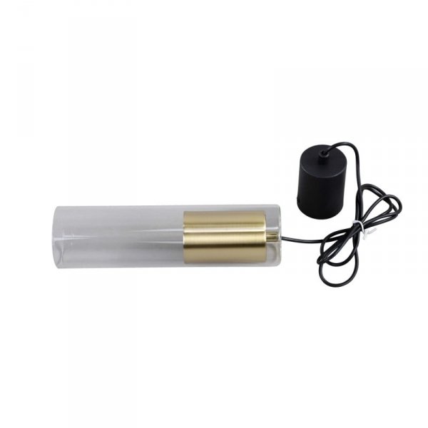 LAMPA WISZĄCA NAD STÓŁ CZARNO ZŁOTA SZKLANY KLOSZ TUBA CYLINDRYCZNY LIGHT PRESTIGE MANACOR LP-232/1P GD DO ŁAZIENKI LAMPA DEKORACYJNA DI SYPIALNI NAD STOLIK NOCNY NAD STOLIK KAWOWY 