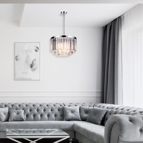 ŻYRANDOL GLAMOUR SZKLANY KRYSZTAŁOWY LAMPA WISZĄCA CHROM DO SYPIALNI SALONU LIGHT PRESTIGE VETRO LP-2910/5P