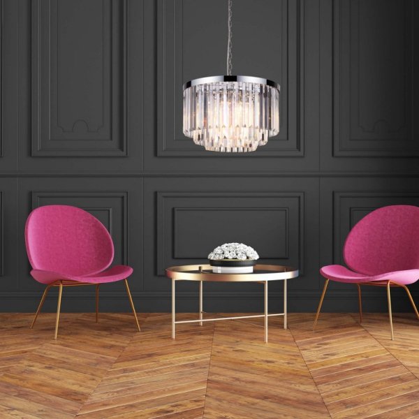ŻYRANDOL GLAMOUR SZKLANY KRYSZTAŁOWY LAMPA WISZĄCA CHROM DO SYPIALNI SALONU LIGHT PRESTIGE VETRO LP-2910/5P