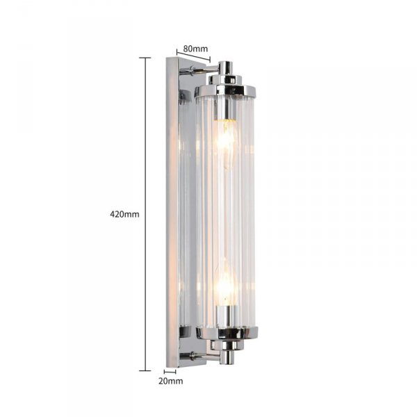 KINKIET CHROM SREBRNY SZKLANY GLAMOUR DO ŁAZIENKI SALONU SYPIALNI PIONOWY LIGHT PRESTIGE LORENZO LP-2960/1W CH PODWÓJNY
