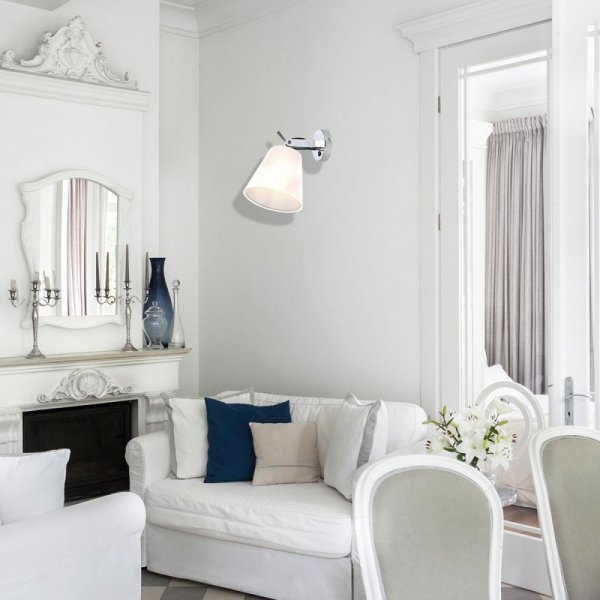 KINKIET SREBRNY CHROM Z WŁĄCZNIKIEM Z BIAŁYM ABAŻUREM DO SALONU SYPIALNI LIGHT PRESTIGE BALI  LP-5031/1W WH