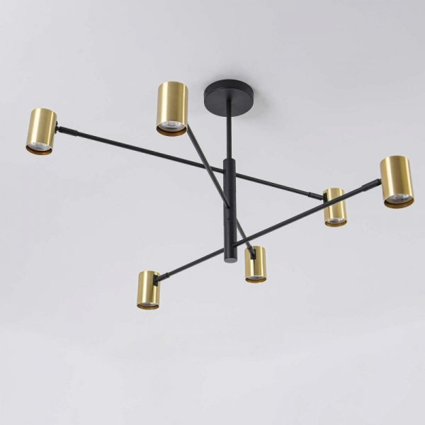 LAMPA WISZĄCA CZARNO ZŁOTA TUBY REFLEKTORKI ZŁOTE LIGHT PRESTIGE SNOW LP-731/6P GD