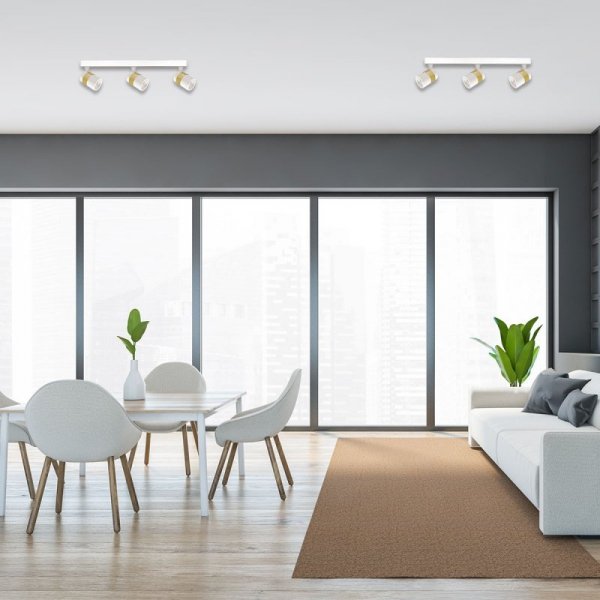 LAMPA SUFITOWA PLAFON SPOT BIAŁY ZE ZŁOTYM PIERŚCIENIEM POTRÓJNY REFLEKTOR LIGHT PRESTIGE ANILLO  LP-770/3W WH DO SALONU SYPIALNI KUCHNI ŁAZIENKI