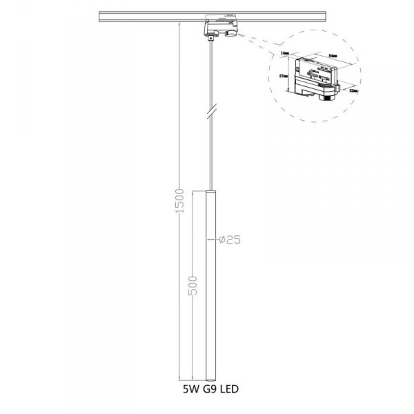 Lampa wisząca Lungo 1 do szynoprzewodu 3F 1xG9 czarna LP-894/1P BK 3F