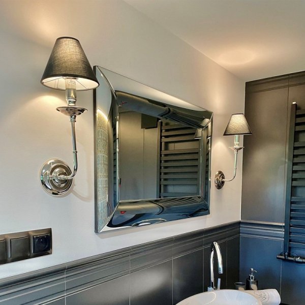 KINKIET GLAMOUR CHROM SREBRNY Z CZARNYM ABAŻUREM SO SALONU SYPIALNI LIGHT PRESTIGE LP-979/1W
