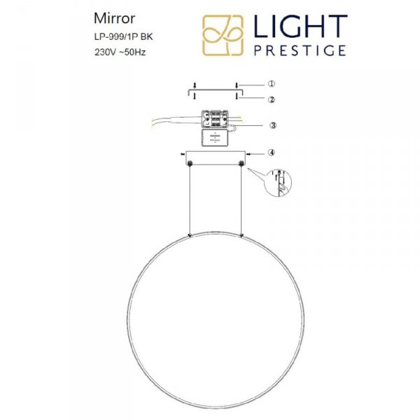 LIGHT PRESTIGE MIRROR LAMPA WISZĄCA LED RING CZARNY KOŁO OBRĘCZ LP-999/1P S BK CCT