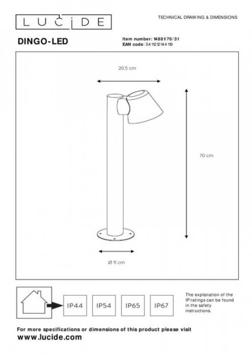 LAMPA ZEWNĘTRZNA OGRODOWA SŁUPEK NOWOCZESNY LUCIDE DINGO 14881/70/31