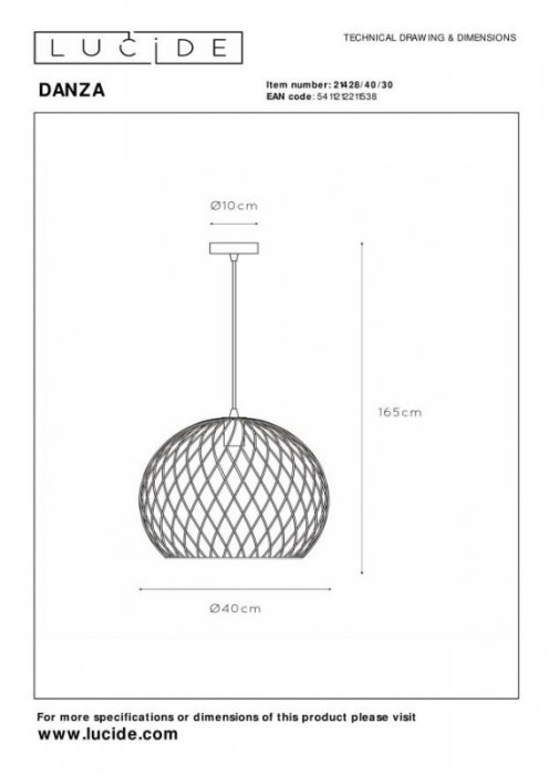 LAMPA CZARNA DRUCIANA METALOWA CZARNA KULA LUCIDE DANZA 21428/40/30