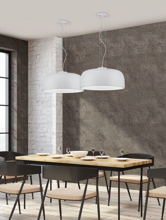 DUŻA BIAŁA LAMPA NAD STÓŁ METALOWA 50CM DO JADALNI KUCHNI SALONU BARON 309800431 TRIO