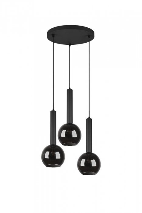 LAMPA WISZĄCA CZARNA NAD STÓŁ NA KOLE POTRÓJNA SZKLANE KLOSZE LUSTRZANE NOWOCZESNA DO KUCHNI JADALNI SALONU CLAYTON 310390332 TRIO