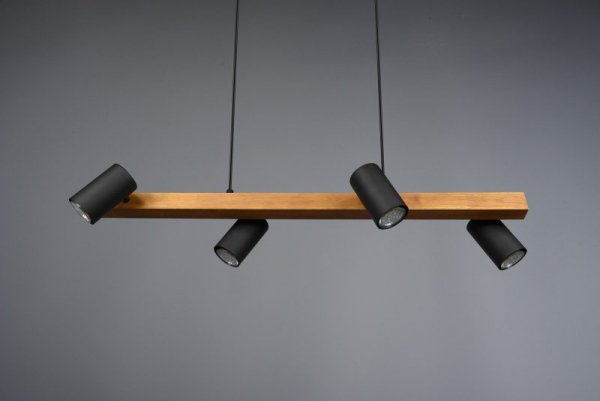 LAMPA WISZĄCA IMITACJA DREWNA DREWNOPODOBNA CZARNE REFLEKTORKI NAD STÓŁ DO KUCHNI JADALNI MARLEY 312490432 TRIO