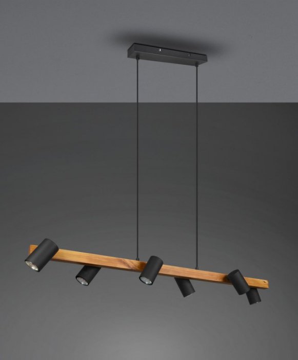 LAMPA WISZĄCA IMITACJA DREWNA DREWNOPODOBNA CZARNE REFLEKTORKI NAD STÓŁ DO KUCHNI JADALNI MARLEY 312490632 TRIO