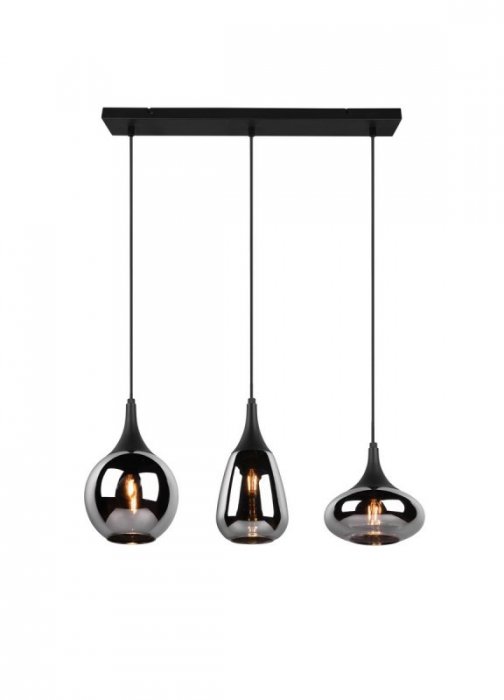 LAMPA WISZĄCA CZARNA SZKLANA NAD STÓŁ Z RÓŻNYMI KLOSZAMI SZKŁO CHROMOWANE NOWOCZESNA DO SALONU JADALNI NAD STÓŁ LUMINA 317000332 TRIO