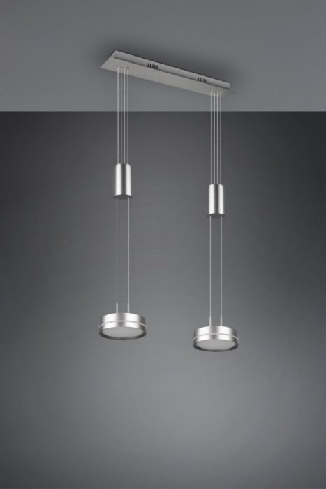 LAMPA WISZĄCA LED NIKIEL MATOWY NAD STÓŁ DO SALONU JADALNI KUCHNI NOWOCZESNA Z REGULOWANĄ WYSOKOŚCIĄ PODWÓJNA 3000K BARWA CIEPŁA FRANKLIN 326510207 TRIO