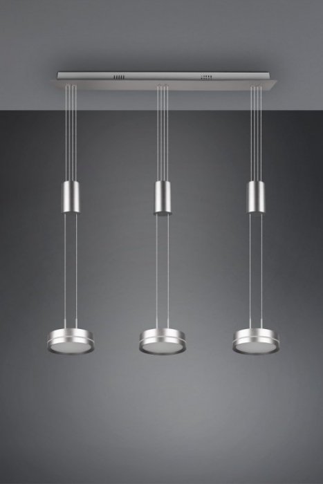LAMPA WISZĄCA LED NIKIEL MATOWY NAD STÓŁ DO SALONU JADALNI KUCHNI NOWOCZESNA Z REGULOWANĄ WYSOKOŚCIĄ POTRÓJNA  3000K BARWA CIEPŁA FRANKLIN 326510307 TRIO