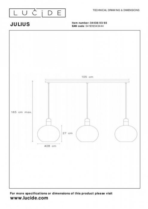 LAMPA WISZĄCA SZKLANA KULA DO KUCHNI SYPIALNI JADALNI LUCIDE JULIUS 34438/03/65