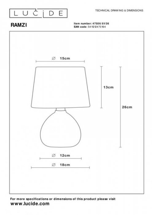 LAMPKA STOŁOWA NOCNA CERAMICZNA SZARA Z ABAŻUREM DO SALONU SYPIALNI  RAMZI 47506/81/38 RAMZI 47506/81/36