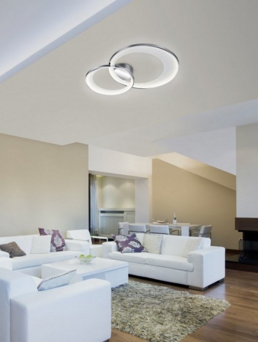 PLAFON LED KOŁA RINGI CHROM SREBRNY DO SALONU SYPIALNI KUCHNI BARWA CIEPŁA 3000K GRANADA 673810206 TRIO