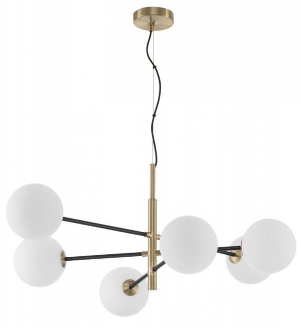 LAMPA WISZĄCA CZARNO ZŁOTA Z KULAMI KLOSZE KULE BIAŁE MLECZNE DO SALONU SYPIALNI LUCES EXCLUSIVAS PLATO LE41767