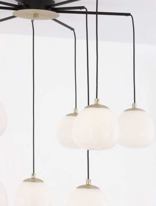 LAMPA WISZĄCA PAJĄK CZARNO ZŁOTA SZKLANE BIAŁE KLOSZE LUCES EXCLUSIVAS ADOBE LE43365
