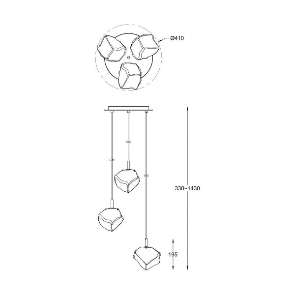 ZUMA LINE ROCK LAMPA WISZĄCA ZŁOTA SZKLANE KLOSZE