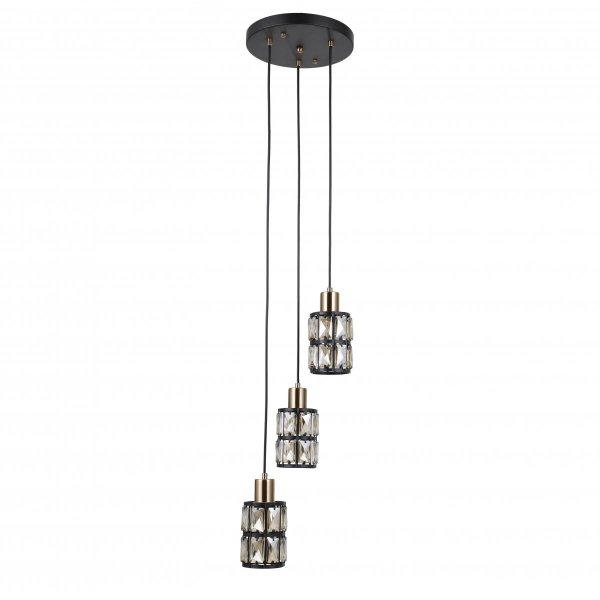 ITALUX MENFI PND-44236-3-BK-GD LAMPA WISZĄCA NA KOLE CZARNA MOSIĄDZ KRYSZTAŁOWA 