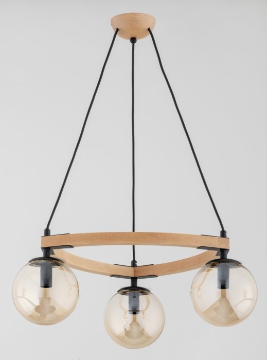 ALFA SOSNOWSCY ADINA 62462 LAMPA WISZĄCA DREWNIANA ZE SZKLANYMI KLOSZAMI KULAMI BURSZTYNOWYMI