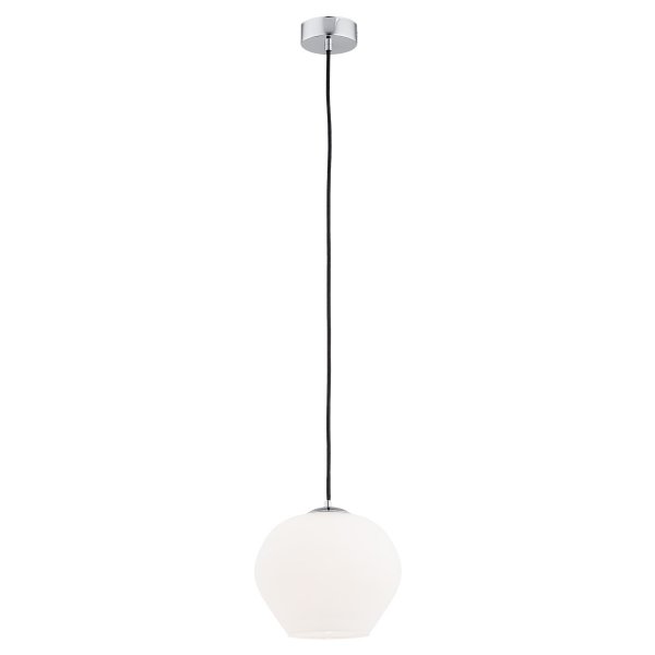 LAMPA WISZĄCA SZKLANA 20CM CZARNA CHROM Z BIAŁYM SZKLANYM KLOSZEM DO SALONU JADALNI KUCHNI NAD STÓŁ ARGON KALIMERA 4040