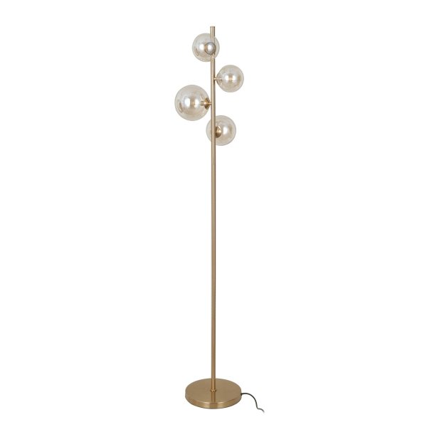 LAMPA PODŁOGOWA ZŁOTA KULE BURSZTYNOWE SZKLANE ITALUX CANELLO FL-406007-4-HBR