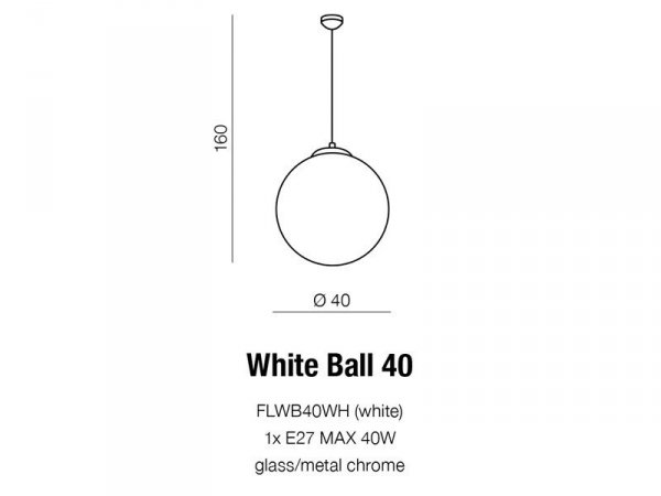 AZZARDO WHITE BALL 40 AZ1328 LAMPA WISZĄCA KLASYCZNA SZKLANA KULA