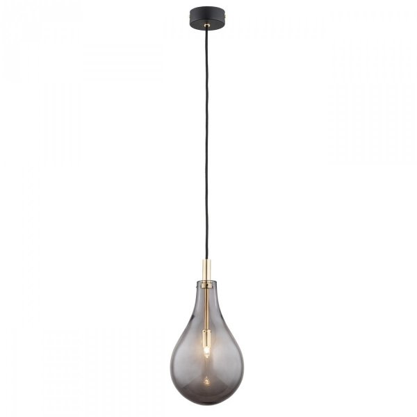 LAMPA WISZĄCA CZARNO ZŁOTA GRAFITOWY KLOSZ W KSZTAŁCIE GRUSZKI SZKLANA DO SALONU SYPIALNI KUCHNI ARGON OAKLAND 4716