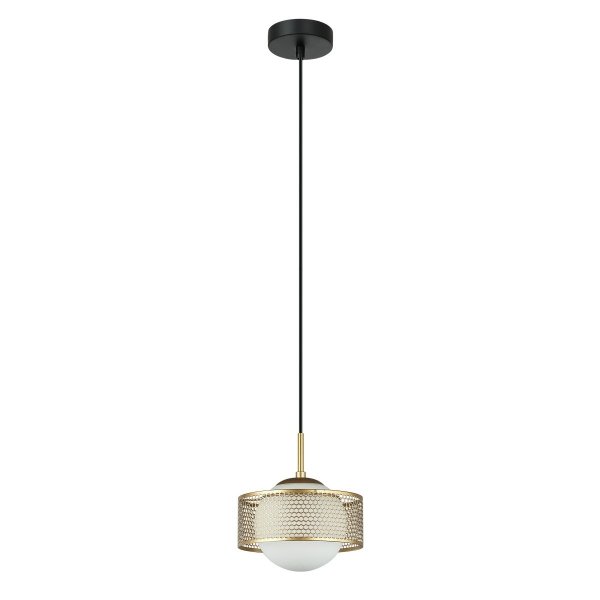 ITALUX LOMICA PND-55456-1M-GD LAMPA WISZĄCA ZŁOTA KULA SZKLANA MLECZNA BIAŁA OZDOBNA
