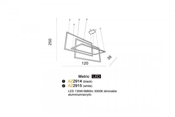 AZZARDO METRIC AZ2915 LAMPA WISZĄCA GEOMETRYCZNA PROSTOKĄT BIAŁA