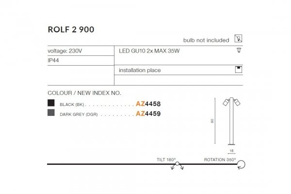 AZZARDO ROLF 2 900 AZ4458 LAMPA ZEWNĘTRZNA NA SŁUPKU CZARNA DUŻA