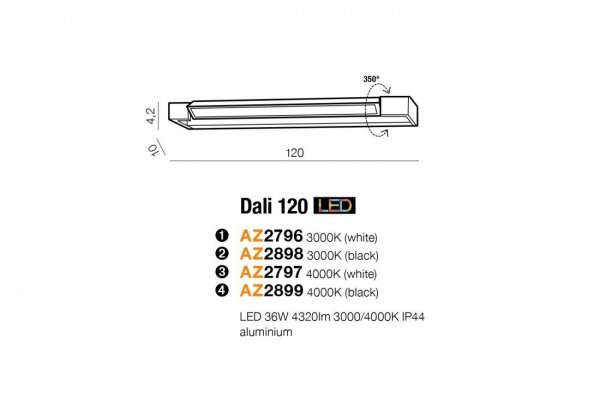 AZZARDO DALI AAZ2797 KINKIET ŁAZIENKOWY LED REGULOWANY NAD LUSTRO BIAŁY 120CM 4000K BARWA NEUTRALNA