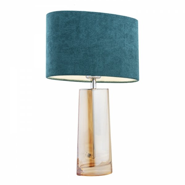 LAMPA STOŁOWA LAMPKA NOCNA SZKLANA Z TURKUSOWYM ABAŻUREM ZAMSZOWYM W STYLU GLAMOUR TURKUSOWA ZAMSZ ARGON PRATO 3842